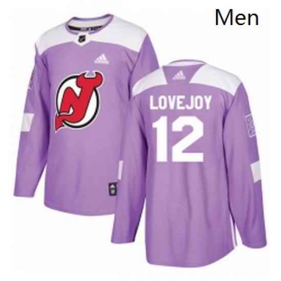 Mens Adidas New Jersey Devils 12 Ben Lovejoy Authentic Purple Fights Cancer Practice NHL Jersey
